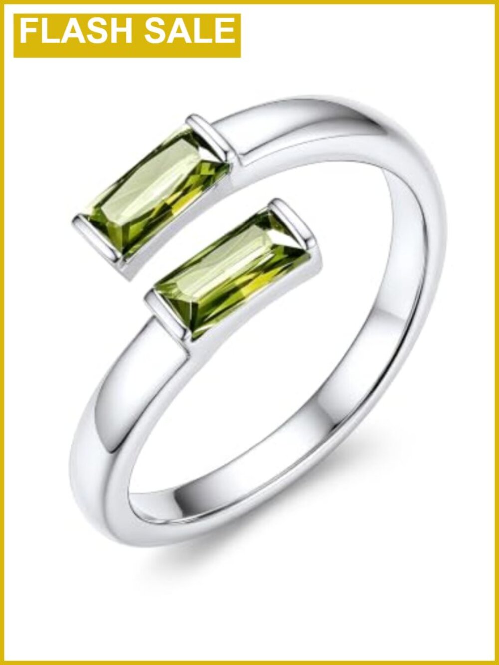 Adjustable Stackable Birthstone Ring Silver Plated Brass Peridot